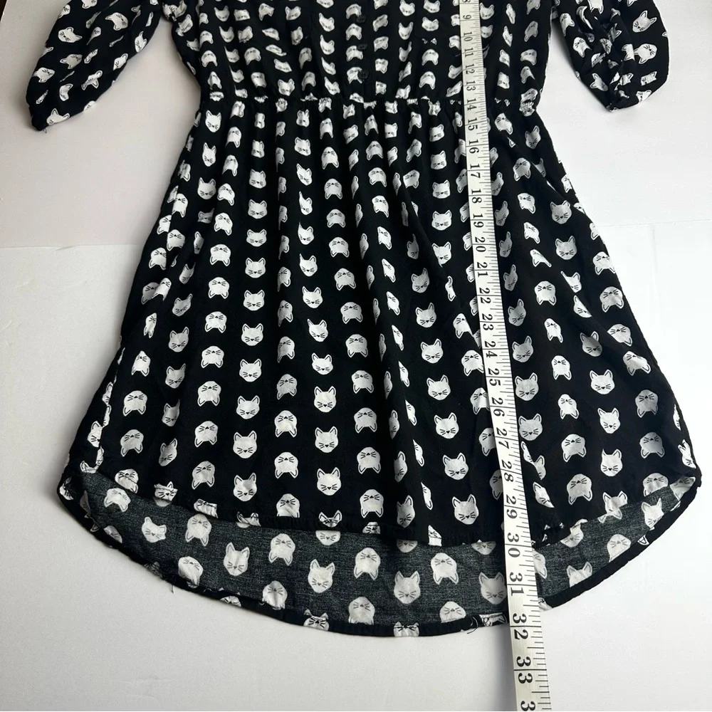 Mimi Chica Cat Mini Dress Women's Medium Black White Pockets Button Front